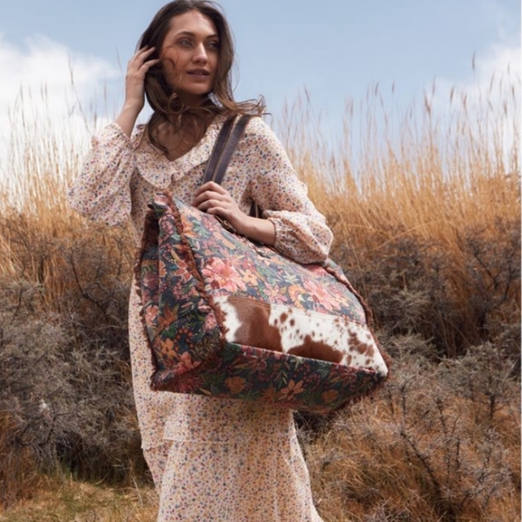 NWT Myra Bag Boho Leather & Floral Canvas Weekender Travel Bag - Picture 2 of 10